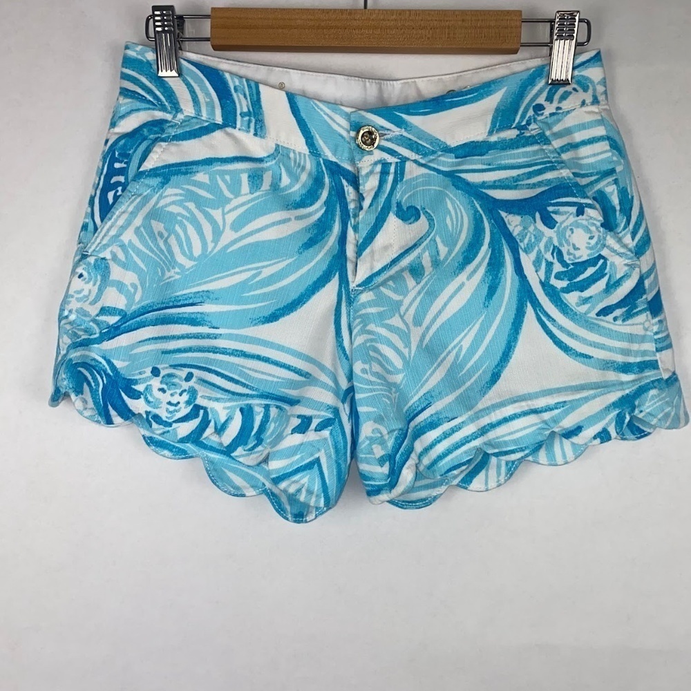 Lilly Pulitzer The Buttercup Shorts size 00 white blue cotton EUC